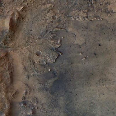 Le delta d'un ancien fleuve est visible sur cette photo non datée du cratère Jezero, capturée par la sonde Mars Express de l'ESA.