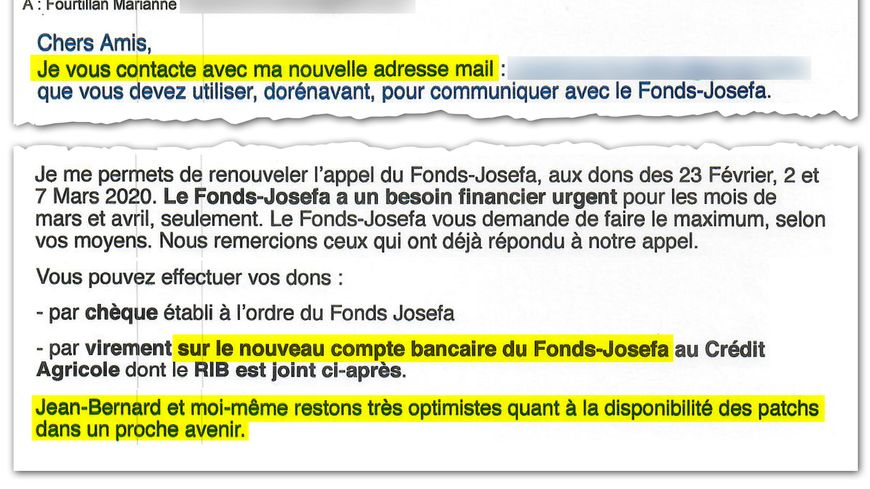 Extrait du mail du 15/03/2020 - En violation de son contrôle judiciaire, M. Fourtillan entre en contact avec ses patients par l’intermédiaire de sa femme.