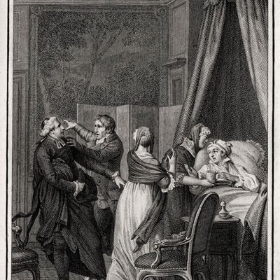 Candide de VOLTAIRE, François-Marie Arouet - philosophe, dramaturge et romancier français. Illustration gravée de son roman 'Candide', chapitre 22