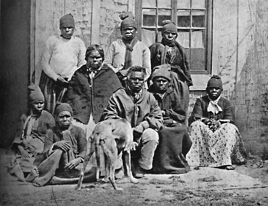 Une des dernères familles de survivants aborigènes enTasmanie, 1902.