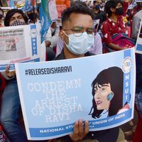 Manifestation pour libérer de prison Disha Rawi (Bangalore, 16 février 2021)