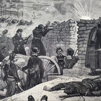 Barricades érigées par les communards pendant la Semaine Sanglante du 22 au 28 mai 1871 durant laquelle les troupes versaillaises de Thiers et Mac Mahon réprimeront l'insurrection