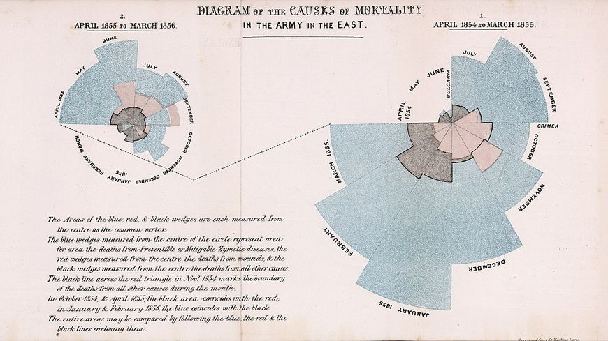 "Diagramme des causes de mortalité au sein de l'armée en Orient" de Florence Nightingale, publié en 1857.