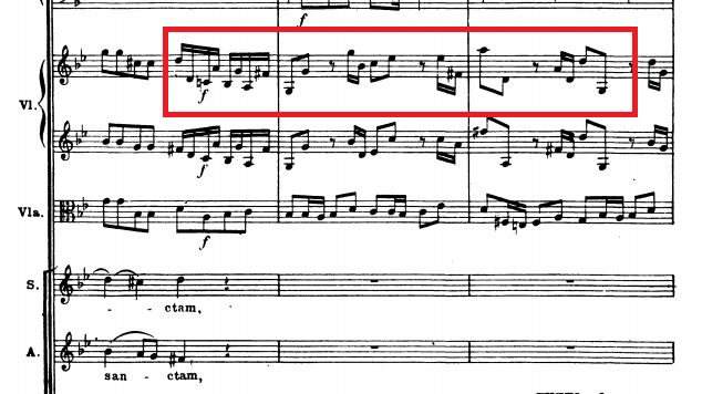 Le motif de Mozart est déplié par tout l'orchestre. Les vents doublent le choeur.