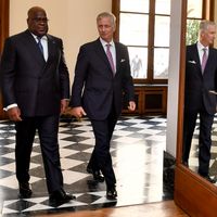 Le roi Philippe de Belgique accueille Felix Tshisekedi, président de la République démocratique du Congo, pour une audience au Palais Royal, le 17 septembre 2019, à Bruxelles.
