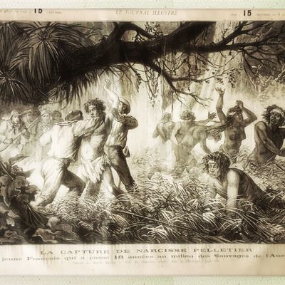 Gravure d'époque montrant la capture de Narcisse Pelletier