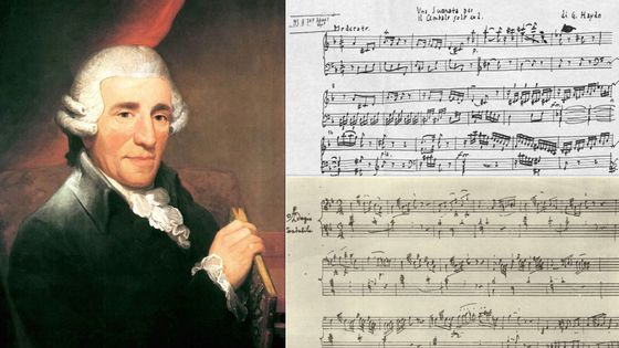 Joseph Haydn, avec en haut à droite une fausse sonate, et en bas à droite une vraie sonate