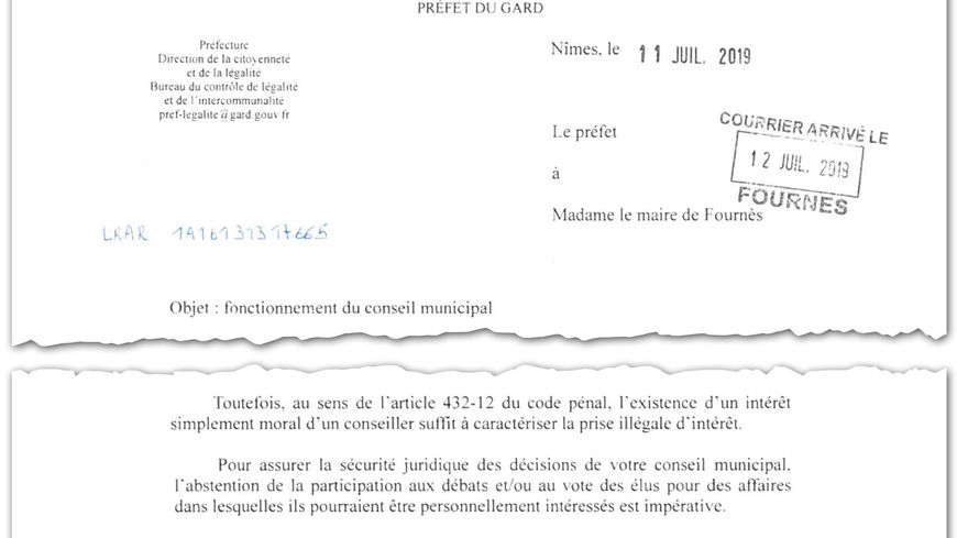 En juillet 2019, la préfecture du Gard écrit à la maire de Fournès et alerte sur le risque de prise illégale d’intérêts pour certains conseillers municipaux.
