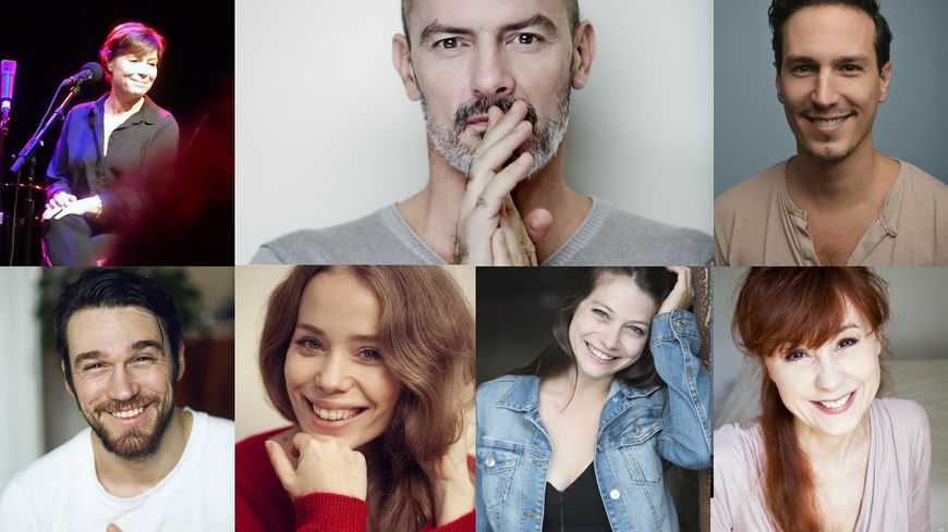 Photo de gauche à droite : haut- Jasmine Roy Jérôme Pradon (Mathias Bord), Sinan Bertrand / bas – Tristan Robin (John Verleysen), Roxane Le Texier, Florence Coste (Sarah Robine), Sophie Tellier
