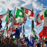 Rassemblement de partisans du Parti démocratique (PD) de centre-gauche italien en protestation aux politiques gouvernementales, Rome, le 30 septembre 2018.