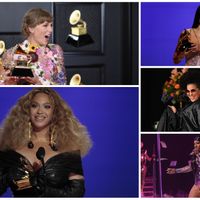 De g.à d. et de h. en bas : Taylor Swift, Dua Lipa, Beyoncé, Brittany Howard, et Megan Thee Stallion récompensées aux 63e Grammy Awards