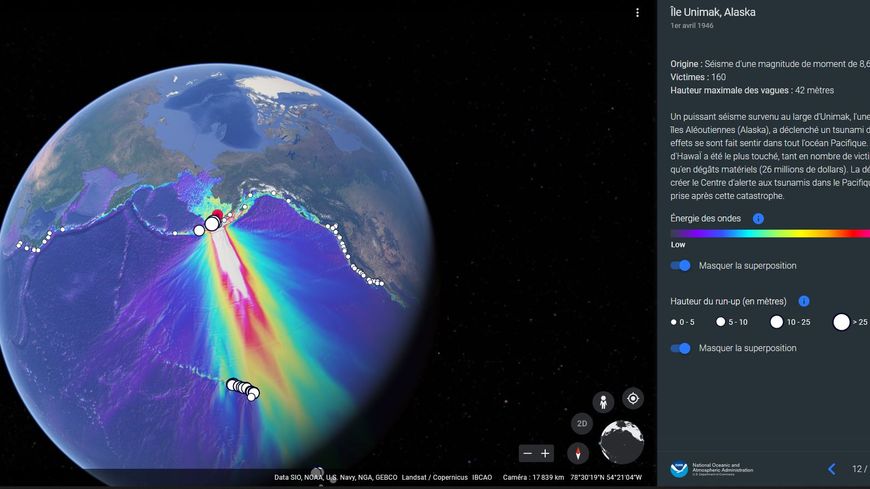 Googe Earth référence et explique 20 des tsunamis les plus importants au cours des cinq derniers siècles.