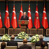 Le président turc, Recep Tayyip Erdoğan, en conférence de presse depuis le palais présidentiel, à Ankara, le 21 septembre 2020.