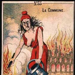 Caricature de « pétroleuse » d’après une carte postale versaillaise de 1871