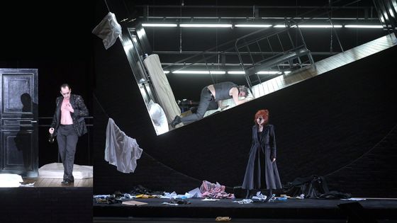 Escaich, Point d’orgue – livret et mise en scène Olivier Py, création le 5 mars 2021 : Patricia Petibon (Elle), Cyrille Dubois (L’Autre, à gauche), Jean-Sébastien Bou (Lui) - Photo by Vincent Pontet / Théâtre des Champs-Elysées, Paris 2021