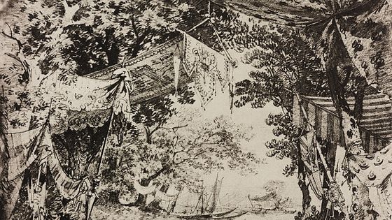 Croquis pour l'acte I, scène I de l'opéra Robert le diable de Giacomo Meyerbeer, saison 1870, à partir de 500 croquis de scénographie en cinq volumes, 1919, par Carlo Ferrario (1833-1907 ). ©Getty - DeAgostini