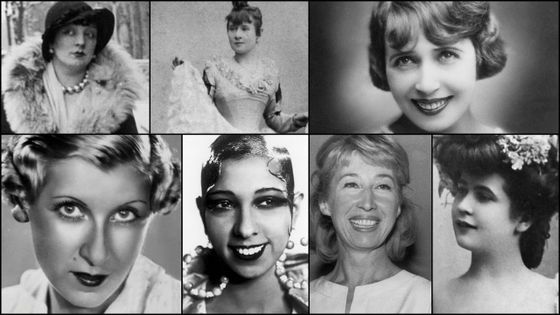 Légende : Kiki de Montparnasse (vers 1930-Keystone-France/Gamma), La Goulue (Keystone-France/Gamma), Mistinguett (1931-Ullstein bild), Mireille (vers 1930), Joséphine Baker (Keystone-France/Gamma), Cora Vaucaire (1966-Keystone-France/Gamma), Fréhel ©Getty - ©Getty