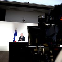 Le Premier ministre Jean Castex annonce des reconfinements locaux, lors d'un conférence de presse le 18 mars 2021.