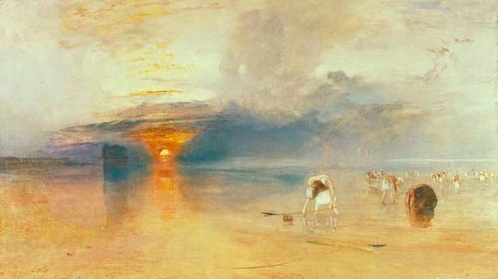 Plage de Calais à marée basse, poissards ramassant des appâts, J.M.W. Turner, 1830.