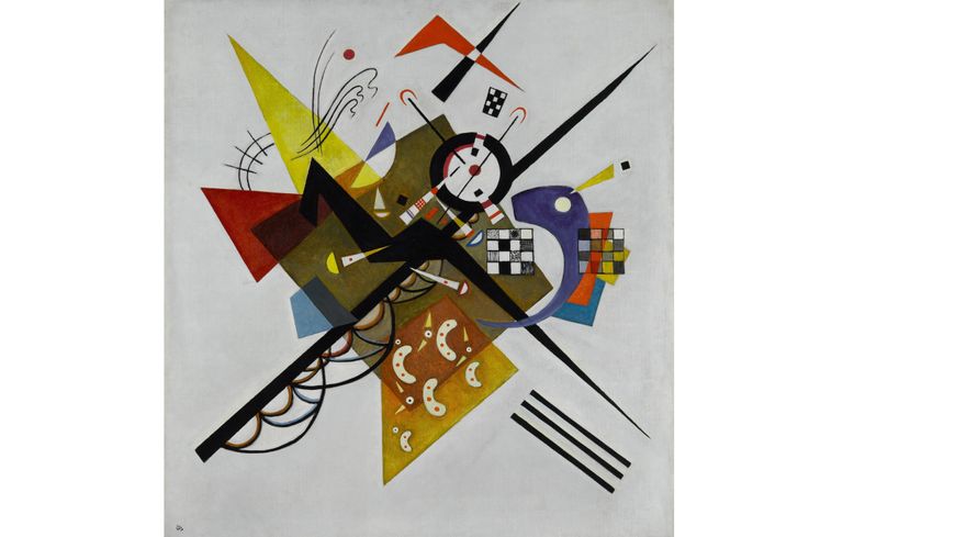 Vassily Kandinsky (1866, Moscou-1944, Neuilly-sur-Seine) : " Auf Weiss II " (Sur blanc II), 1923. Huile sur toile, 105 x 98 cm. Donation de Mme Nina Kandinsky en 1976 Collection Centre Pompidou, Paris Musée national d’art moderne - Centre de création