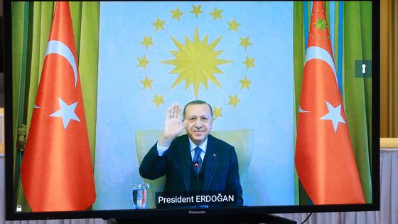 Recep Tayyp Erdogan envisio-conférence avec bruxelles, le 19/03/21 ©AFP - Stéphanie Lecocq
