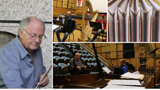 Jean-Pierre Drouet (direction), Célia Perrard (harpe), Raphaël Simon (percussions) & Pascal Contet (accordéon) ©Radio France - Georges Epp