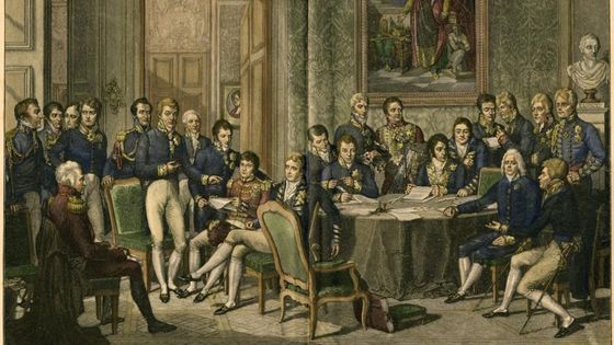 Le congrès de Vienne (1815), dessin de Jean-Baptiste Isabey, gravure de Jean Godefroy. (Wikipédia)