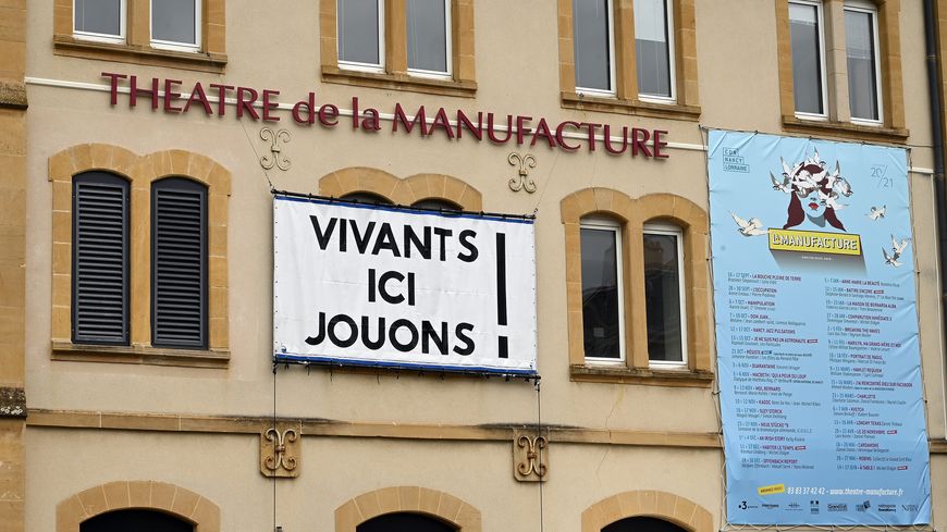 Le Théâtre de la Manufacture à Nancy, le 22 mars 2021, est l'une des dizaines de salles occupées en France, essentiellement à l'appel de la CGT Spectacle. Parmi les revendications, la renaissance des lieux d’art, de culture, de pensée.
