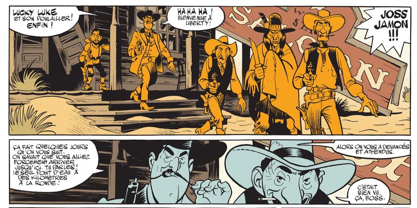 Détail d'une planche de "Wanted Lucky Luke" de Matthieu Bonhomme