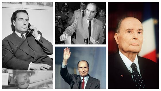 François Mitterrand, de g. à d. : ministre d'Etat dans le cabinet de Joseph Laniel, en 1953 ; au bureau de vote pour les élections présidentielles le 10 mai 1981 / après les résultats des présidentielles de 1988 / à l'Elysée en septembre 1994 ©AFP - AFP / Eric Feferberg / LIONEL CIRONNEAU