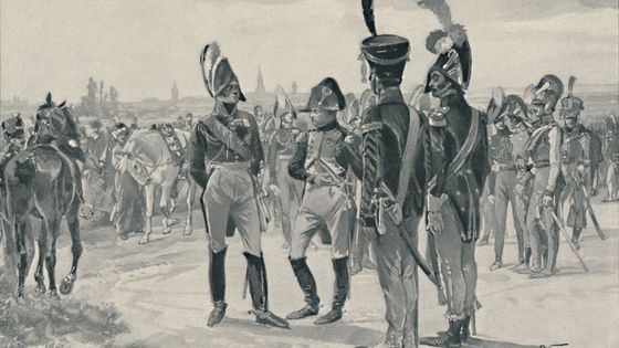 Les tambours-majors, gravé d'après l'aquarelle de P. Grolleron, tiré de "Life of Napoleon Bonaparte, Volume III" par William Milligan Sloane ©Getty - P.Grolleron