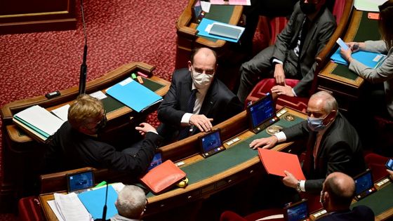 Le Premier ministre, Jean Castex, au Sénat le 1er avril 2021 ©AFP - Martin BUREAU