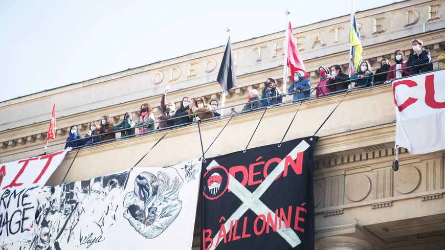 Le théâtre de l'Odéon à Paris, occupé depuis le 4 mars dernier par des artistes.