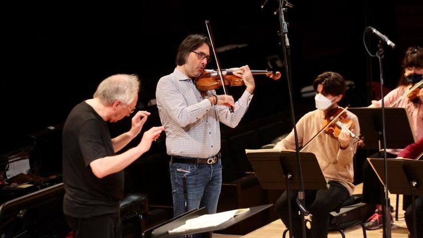23 avril 2021, Auditorium de Radio France, Paris, en répétition : Le chef d'orchestre, Philippe Herreweghe & Leonidas Kavakos, violon