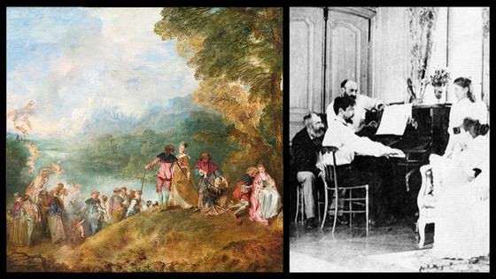 Antoine Watteau : L'Embarquement pour Cythère. Le compositeur Claude Debussy au piano - Getty