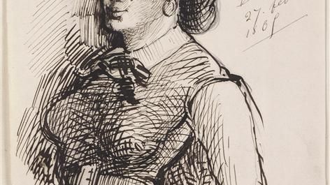Jeanne Duval avec la mention "quaerens quem devoret ", dessin à la plume à l’encre de Chine, 1865, Musée du Louvre, Département des Arts graphiques.