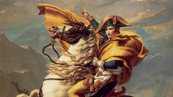 Bonaparte franchissant le Grand-Saint-Bernard par Jacques-Louis David (musée du château de Malmaison) - Domaine Public