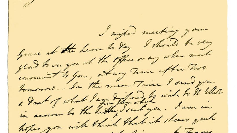 Lettre de William Pitt le Jeune concernant les négociations avec les dirigeants de l'Assemblée nationale française, menées secrètement entre Hugh Elliot et le marquis de Mirabeau, octobre 1790