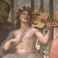 Appollon jouant de la lyre à bras, fresque de Raphael