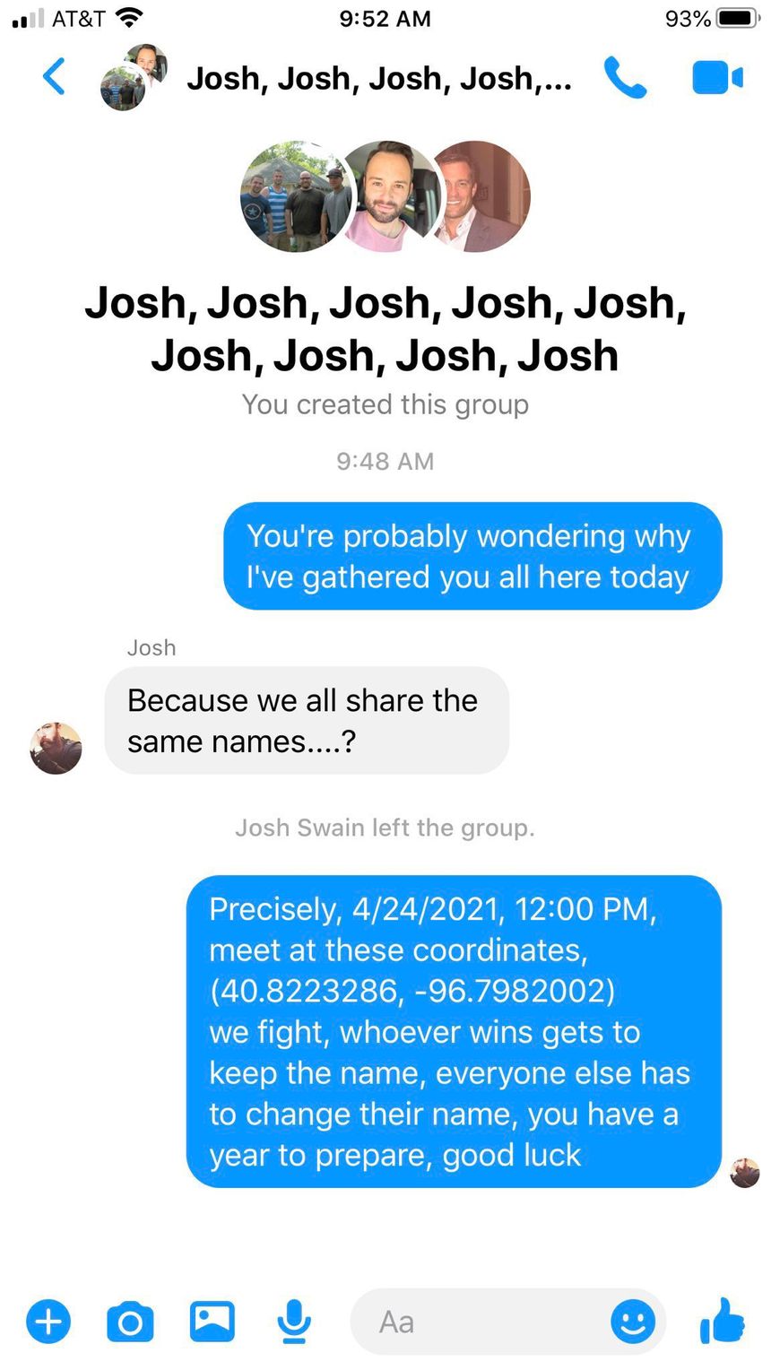 Capture d'écran des premiers échanges entre Josh