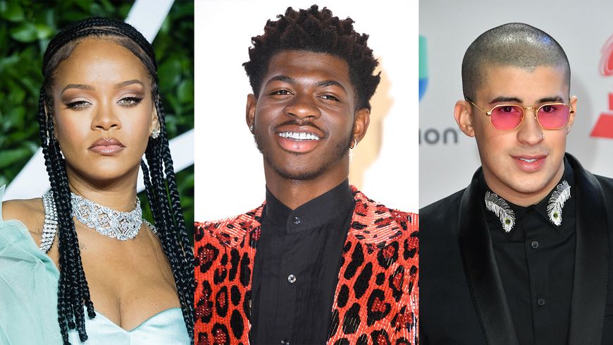 Montage photo - Rihanna (Samir Hussein) / Lil Nas X (Steve Granitz) / Bad bunny (Mindy Small)