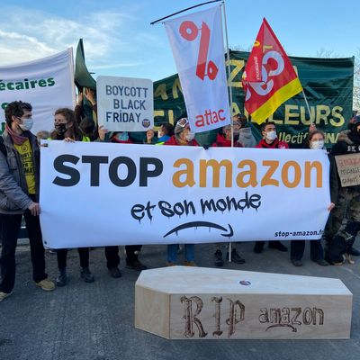 Manifestation contre le projet d'implantation d'une plateforme Amazon à Montbert (Loire-Atlantique), le 28 novembre 2020.
