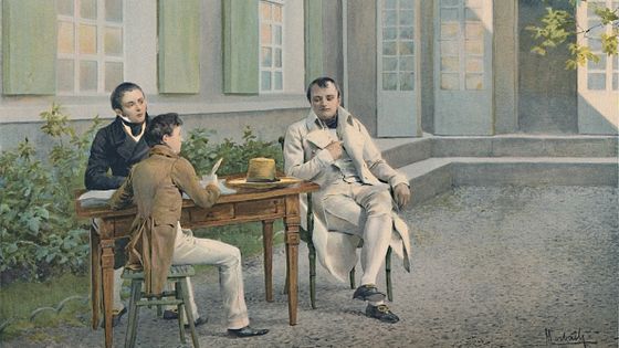 Emmanuel-Augustin-Dieudonné-Joseph, comte de Las Cases et son fils écrivant l'histoire de Napoléon sous sa dictée, vers 1815 lors de son exil sur l'île de Sainte-Hélène ©Getty - The Print Collector