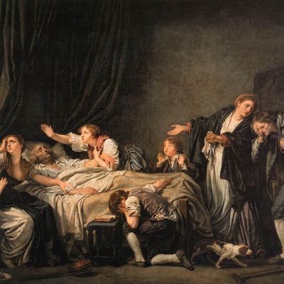 "Le fils puni" (1777), deuxième partie du dyptique "La Malédiction paternelle" de Jean-Baptiste Greuze, exposée au département des peintures du musée du Louvre (Paris).