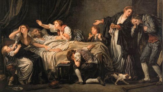 "Le fils puni" (1777), deuxième partie du dyptique "La Malédiction paternelle" de Jean-Baptiste Greuze, exposée au département des peintures du musée du Louvre (Paris).