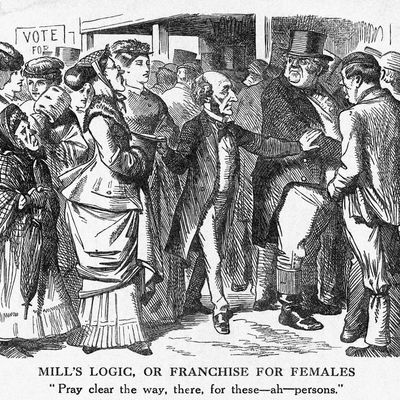 John Stuart Mill et les Suffragettes, illustration de 1860