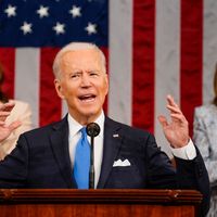 Le président américain Joe Biden lors d’une session au Congrès à Washington le 28 avril 2021.