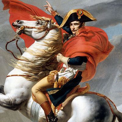 Bonaparte franchissant le Grand Saint-Bernard sur son cheval blanc, 20 mai 1800, Jacques-Louis David, huile sur toile (1800-1803)