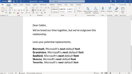 Le message par lequel Microsoft a annoncé la fin de Calibri en tant que police par défaut - Capture d'écran Twitter