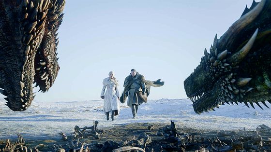 Game of thrones - Emilia Clarke, Kit Harington et les dragons - HBO via Bestimage